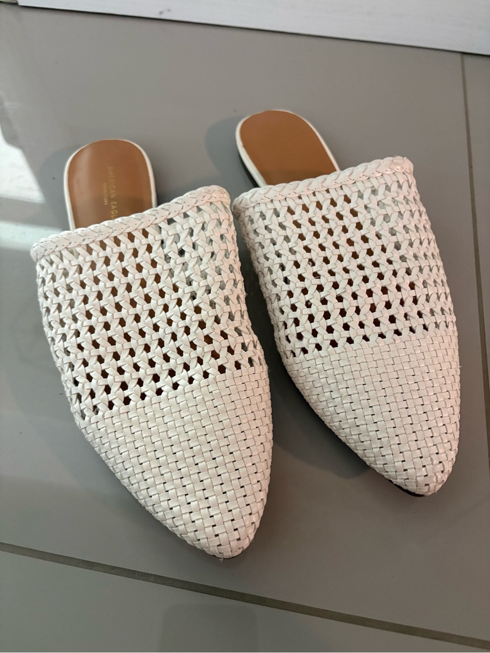 American Eagle Outfitters White Woven Pointed-Toe Slip-On Mules